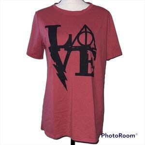 Unbranded Harry Potter large t shirt maroon red and black love wand hallows